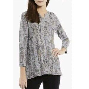 Ali Miles "Power Girl" Heather Gray Tunic Women's Size 1X Pockets Artsy Graphic